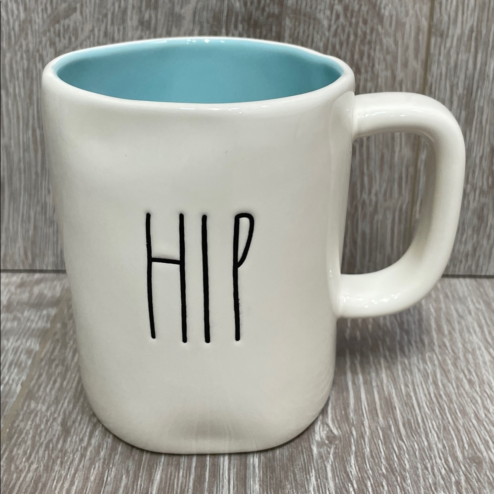 NWT Rae Dunn Double Sided “HIP HOP” Blue Interior Ceramic Coffee Tea Mug